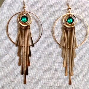 Gold Dangling earrings with green stone
